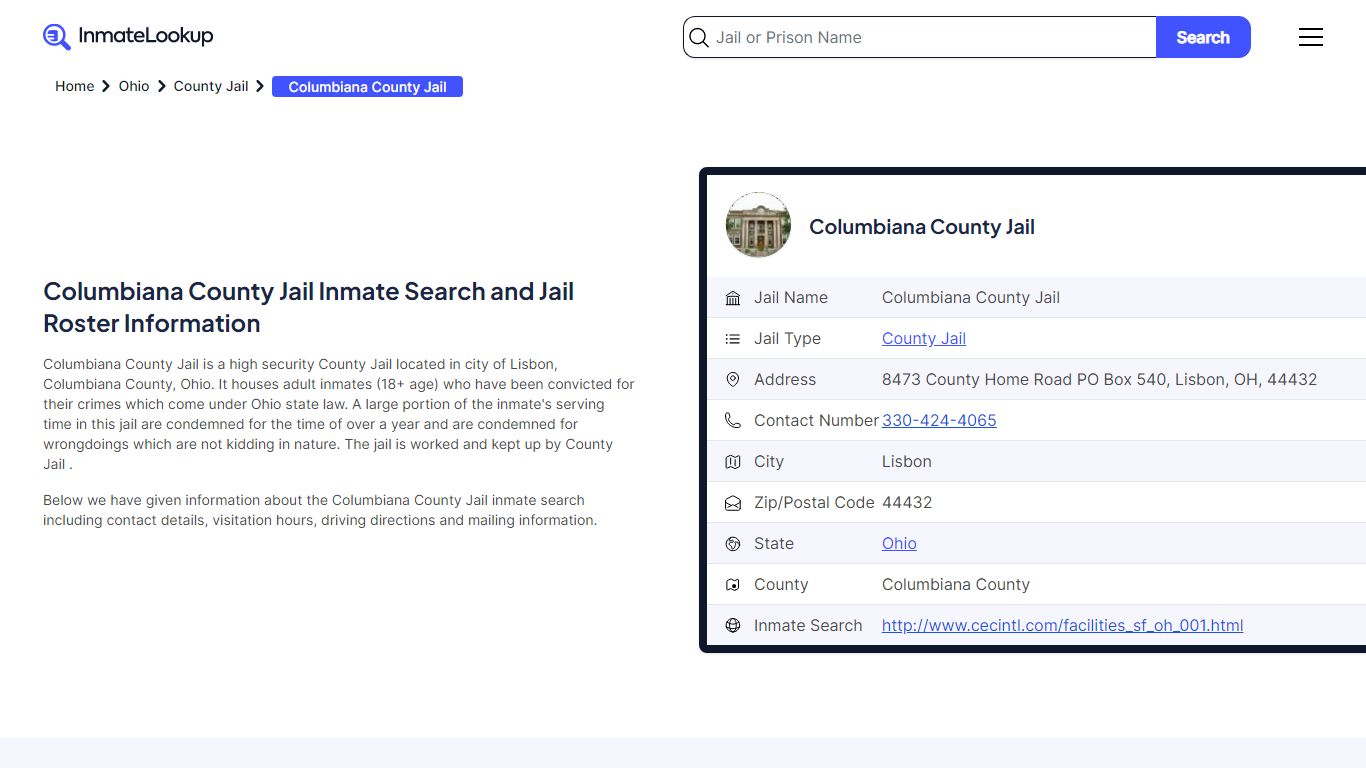 Columbiana County Jail Inmate Search - Lisbon Ohio - Inmate Lookup